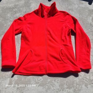 Old Navy Size L BRIGHT PINK Fitted Zip-Up Crew Neck Hot Pink Fleece With Pockets